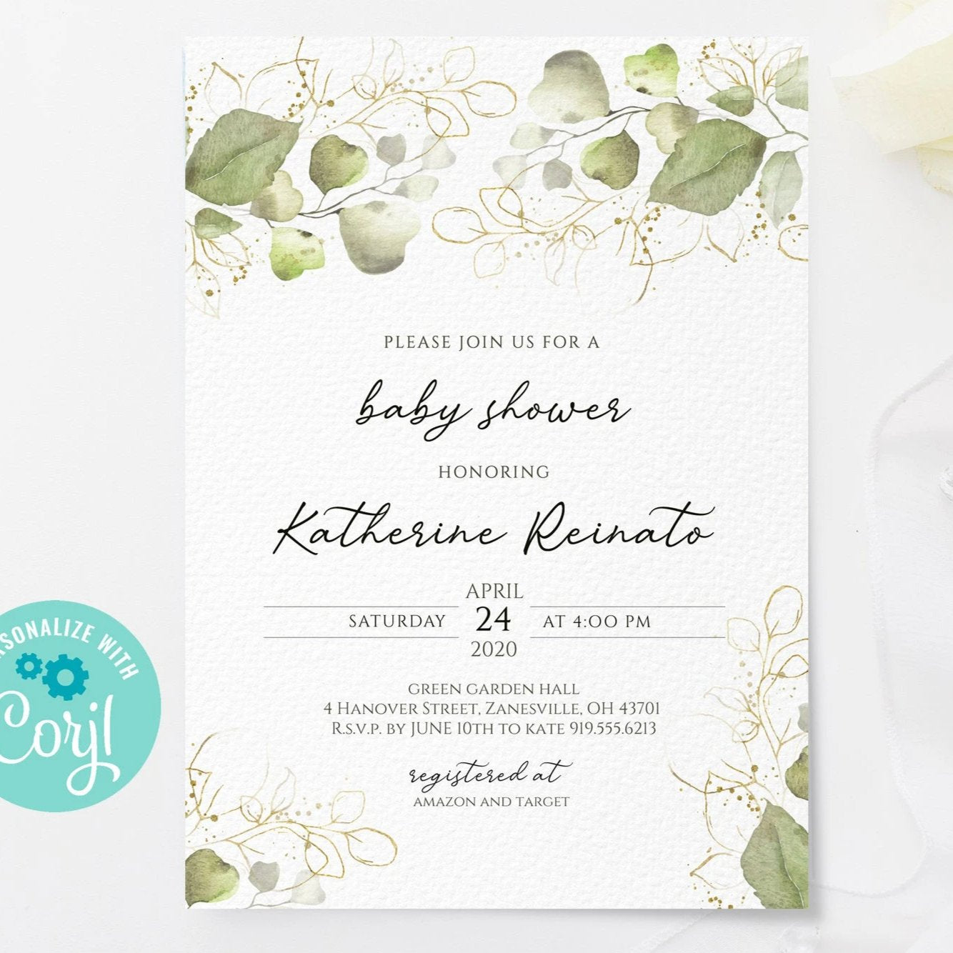 Watercolor Greenery Baby Shower Invitation, Boy or Girl — Custom Wedding  and Event Stationery by EAlexDesigns
