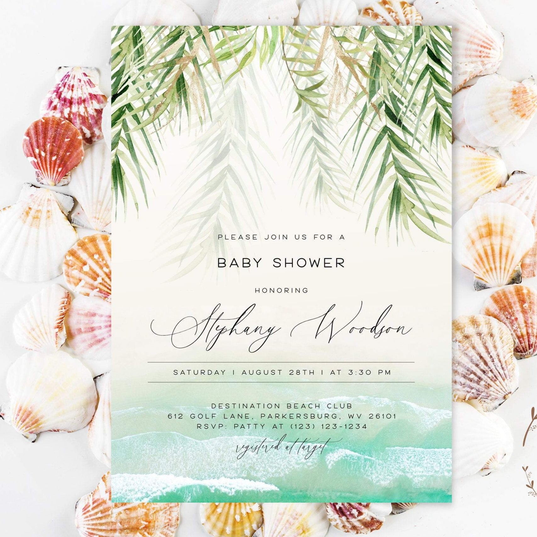 Beach Babe Baby Shower Invitation Tropical Baby Shower Invite