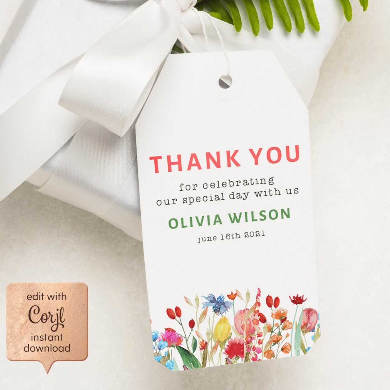 Wildflower thank you tag template, Wildflower birthday party favor tag –  partyrainbow