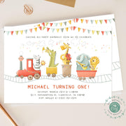 Animals birthday invitation, Train birthday invitation, Drive by 1st birthday invite safari animals, editable