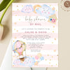 Baby shower by mail invitation for baby girl reveal, social distancing, editable template