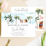 Beach Bachelorette Weekend Invitation and Itinerary Templates, Girls Weekend Invitation