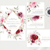 Boho floral baby shower invitation templates, Burgundy garden baby shower suite, 4 items