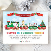 Christmas birthday invitation party animals, Santa Christmas birthday invitation, Winter birthday invitation template