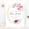 Welcome sign template bridal shower baby shower, floral burgundy cinnamon, 16x20, editable