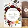 Couples shower invitation for fall or winter party, rust, burgundy