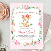 Deer baby shower invitation girl, Fawn baby shower invitation, Woodland, Pink, Floral