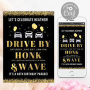 Drive By Adult Birthday Party Invitation Templates, Drive Through Honk Wave