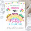 Rainbow Drive By Birthday Parade Invitation for girl editable, Rainbow