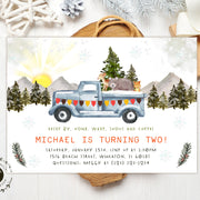 Woodland drive by birthday invitation, Winter Onederland invite, Animals drive by honk and wave, Truck Birthday invitation