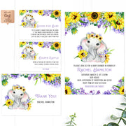 Elephant Baby Shower Templates Set Yellow Purple