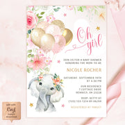 Elephant Baby Shower Invitation Girl