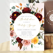 Bridal shower invitation fall, winter, boho rust, burgundy