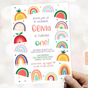 Fruit Rainbow Birthday Invitation, Rainbow 1st Birthday Invite