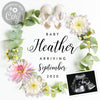 Editable pregnancy announcement for social media with sonogram for baby girl