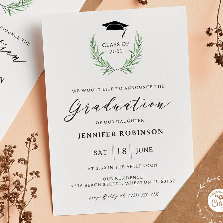 Modern Graduation Party Invitation Template, Minimalist Graduation Ann ...