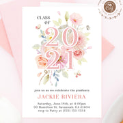 Graduation Invitation 2021 Template, Floral Graduation Party Invite for Her