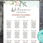 Editable seating chart template, greenery, blush, peach