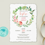 Baptism Invitation Template Floral Wreath, Christening Invitation