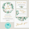 Eucalyptus and cotton baby shower invitation bundle, greenery, winter, 4 items