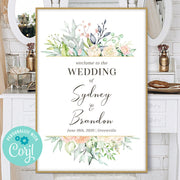 Welcome wedding sign blush floral editable, 24x36