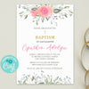 Baptism, Christening Invitation for Girl Editable Template