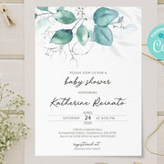 Green Foliage Baby Shower Invitation