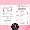 Flamingo bachelorette party invitation and itinerary editable template, let's flamingle