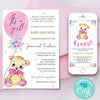 Teddy bear baby shower invitation, It's a girl invitation, balloon