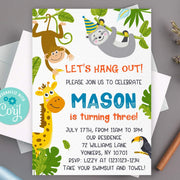 Jungle animals birthday party invitation Let's hang out