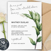 Modern botanical bridal shower invitation, minimalist, editable template