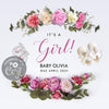 Pregnancy announcement for social media, baby girl, floral