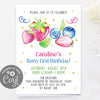 Berry sweet first birthday invitation, sweet birthday celebration