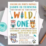 Wild one 1st birthday invitation, boho, tribal, calling all party animals