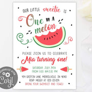 One in a melon first birthday invitation, Watermelon birthday, little sweetie is one