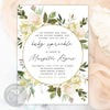 Baby Sprinkle Invitation, gender neutral, ivory white, greenery, vanilla white