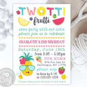 Twotti frutti birthday invitation, Two-tti frutti invitation, 2nd birthday girl