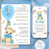 Teddy bear baby invitations it's a boy, balloon, blue