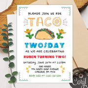 Taco twosday invitation, Fiesta 2nd birthday invitation editable template