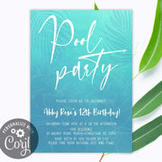 Editable Pool party invitation, Pool birthday party invitation