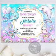 Under the sea birthday invitation template, Sea animals invitation, rainbow, magical