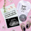 Editable pregnancy announcement for social media for baby girl with ultrasound, pink, stars