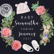 Editable baby girl pregnancy announcement for social media, floral, greenery