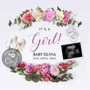 Editable pregnancy announcement for baby girl reveal with sonogram, for social media