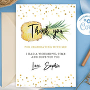 Pineapple and gold confetti thank you card