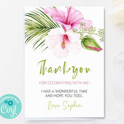 Tropical thank you card with hibiscus flowers