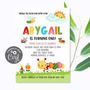 Bugs and Caterpillar Birthday Invitation Template, Insects First Birthday Invitation