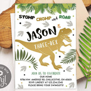 Three rex invitation, Dinosaur 3rd birthday invitation, editable