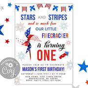 4th of July firecracker 1st birthday invitation, Stars and stripes first birthday