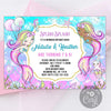 Mermaid joint birthday invitation, twins mermaid party, combines birthday party